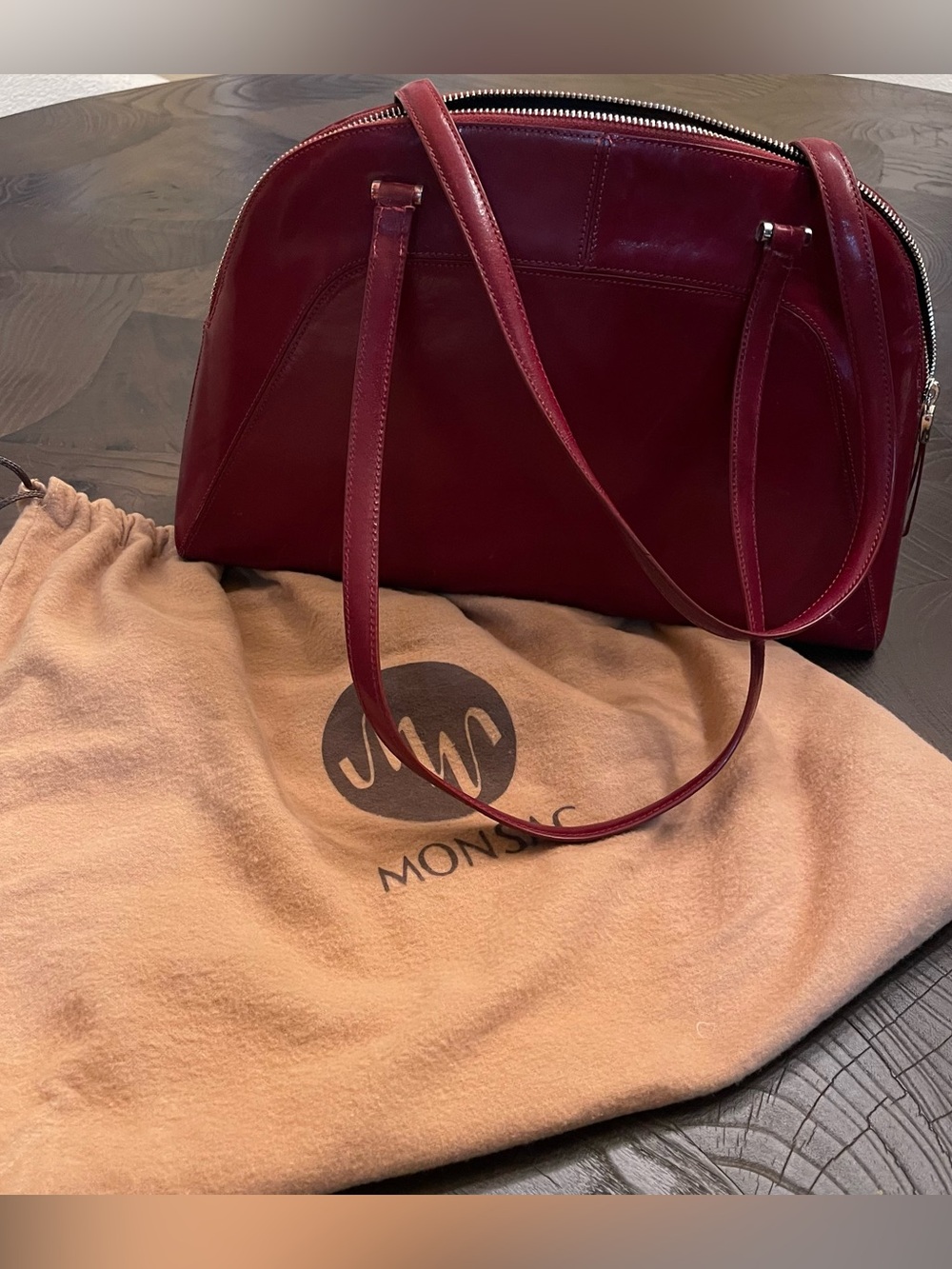 Monsac Deep Red Leather Shoulder Bag